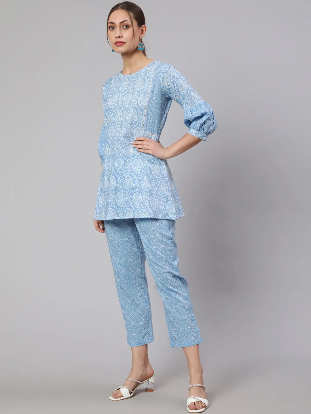 Blue Ethnic Printed Cotton Co-Ord Set