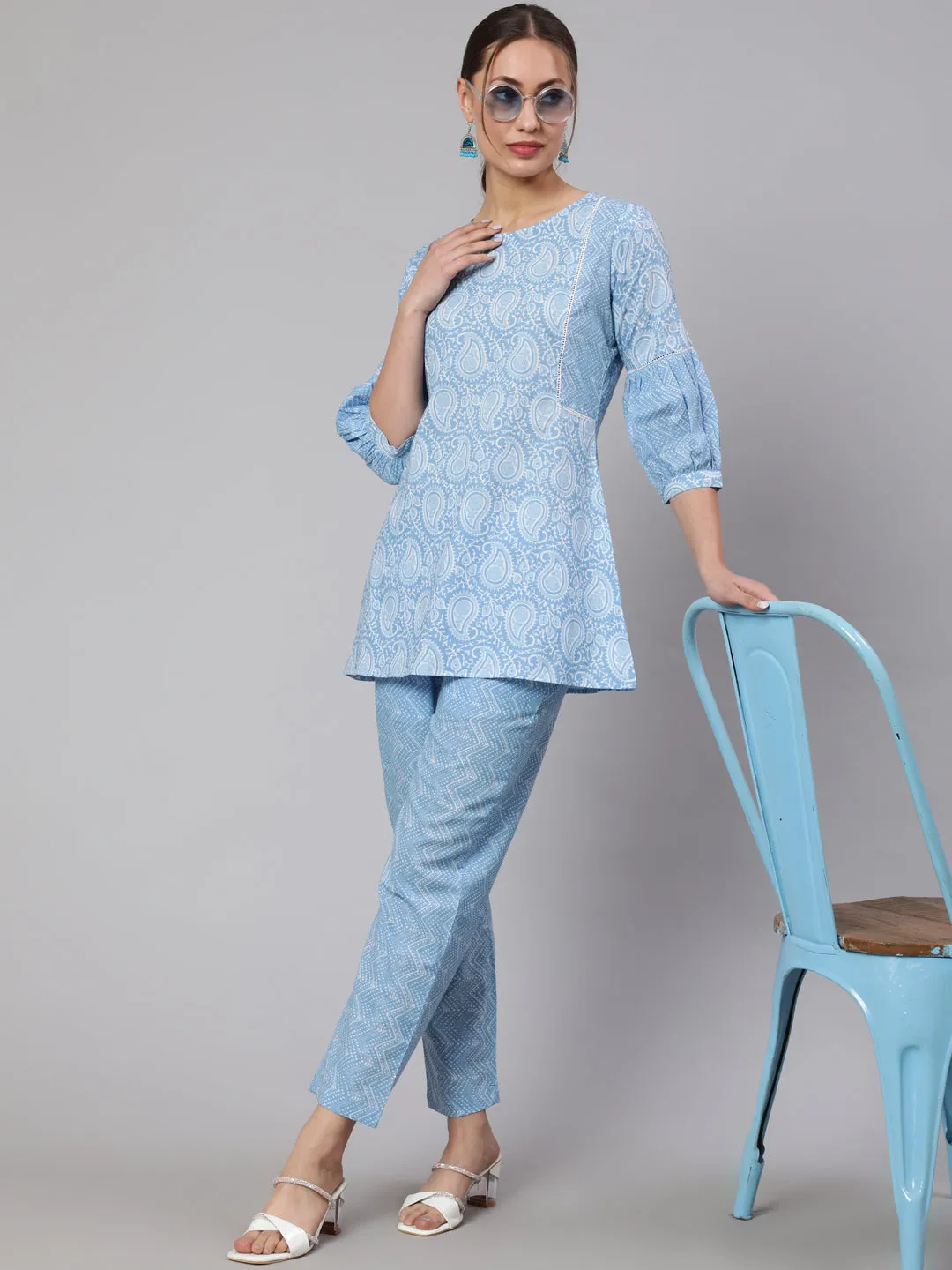 Blue Ethnic Printed Cotton Co-Ord Set