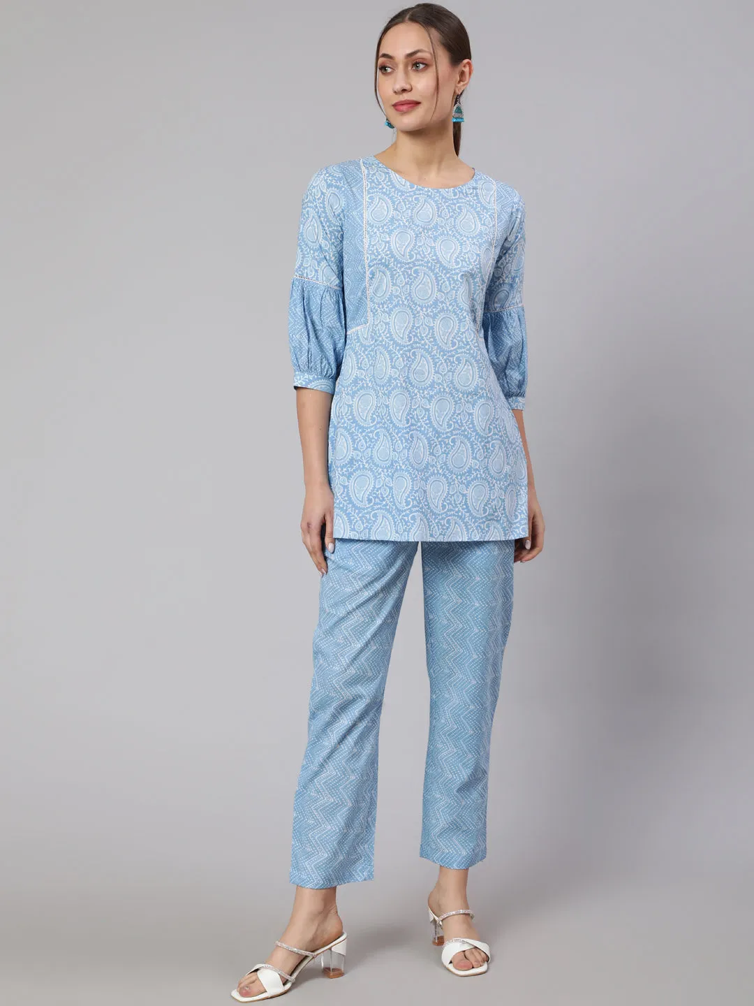 Blue Ethnic Printed Cotton Co-Ord Set