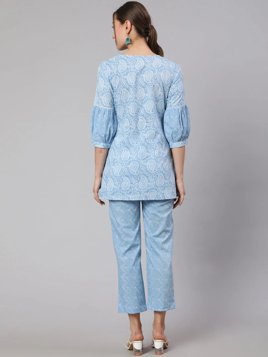 Blue Ethnic Printed Cotton Co-Ord Set