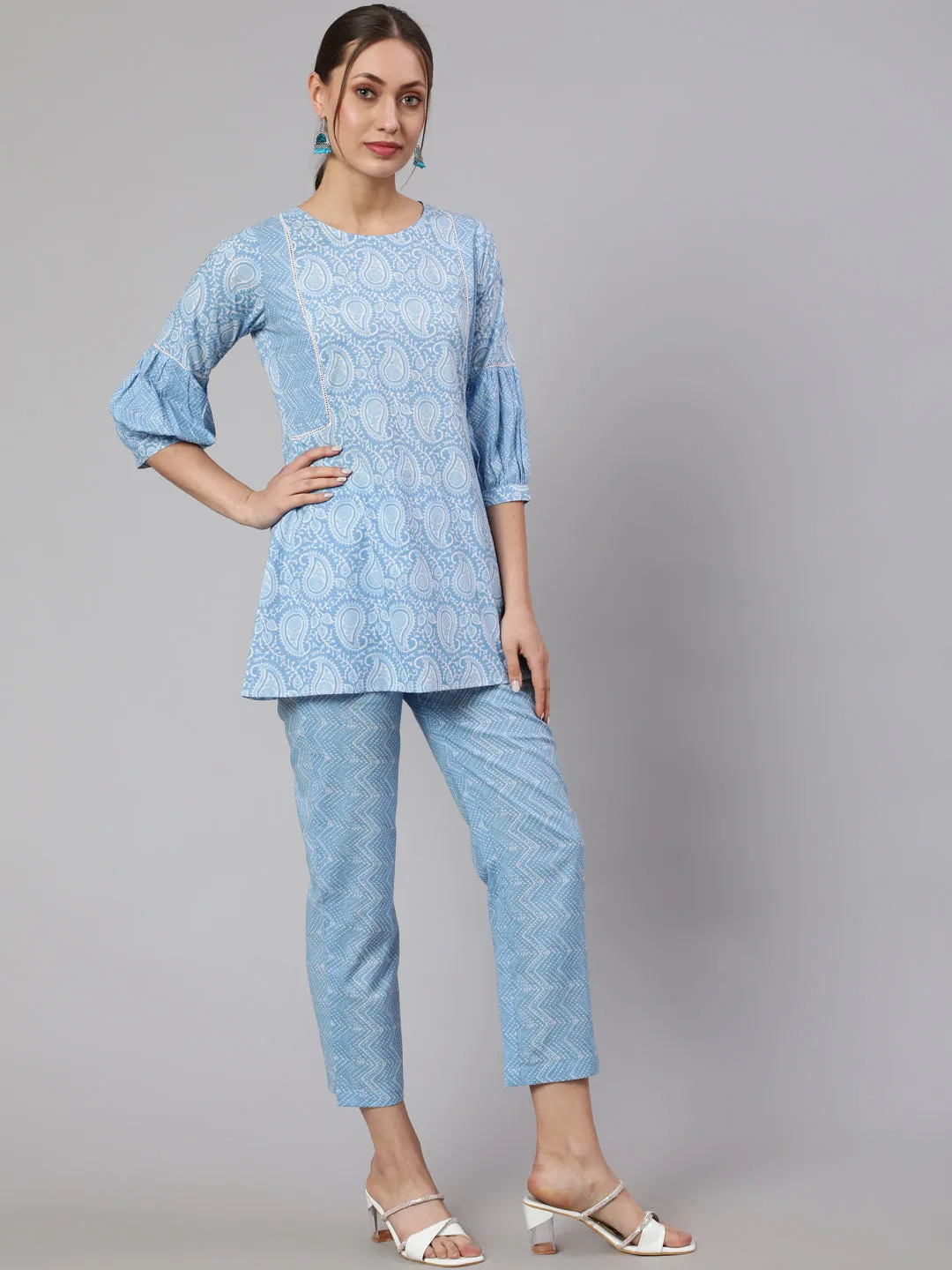 Blue Ethnic Printed Cotton Co-Ord Set