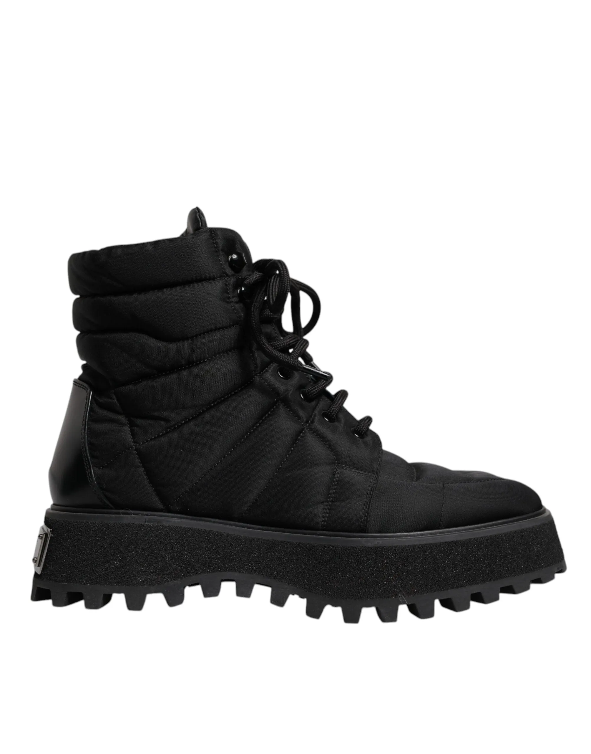 Dolce&Gabbana Men Black Ankle Shoes Nylon Padded Mid Calf Lace Up Boots Sz EU 39