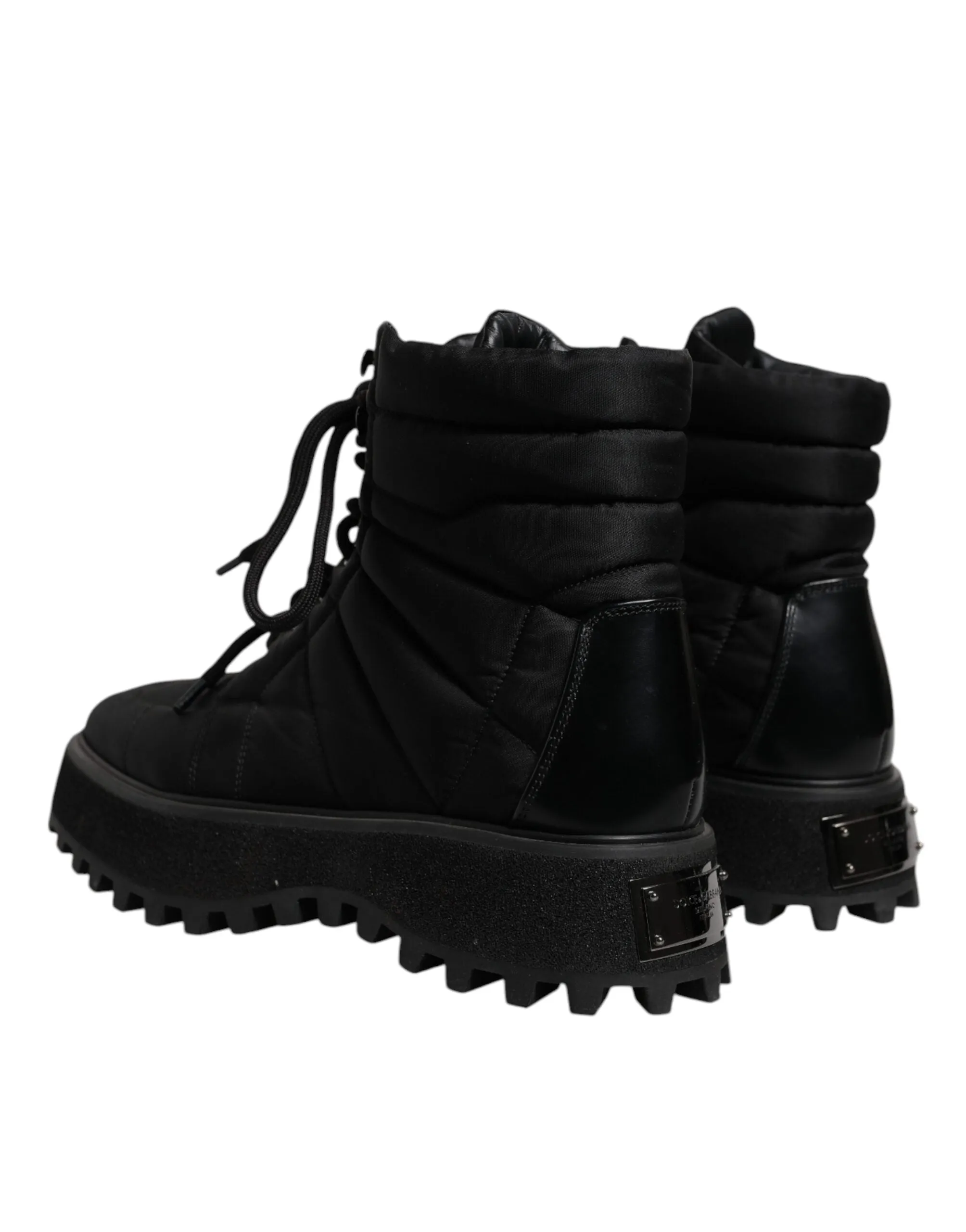 Dolce&Gabbana Men Black Ankle Shoes Nylon Padded Mid Calf Lace Up Boots Sz EU 39