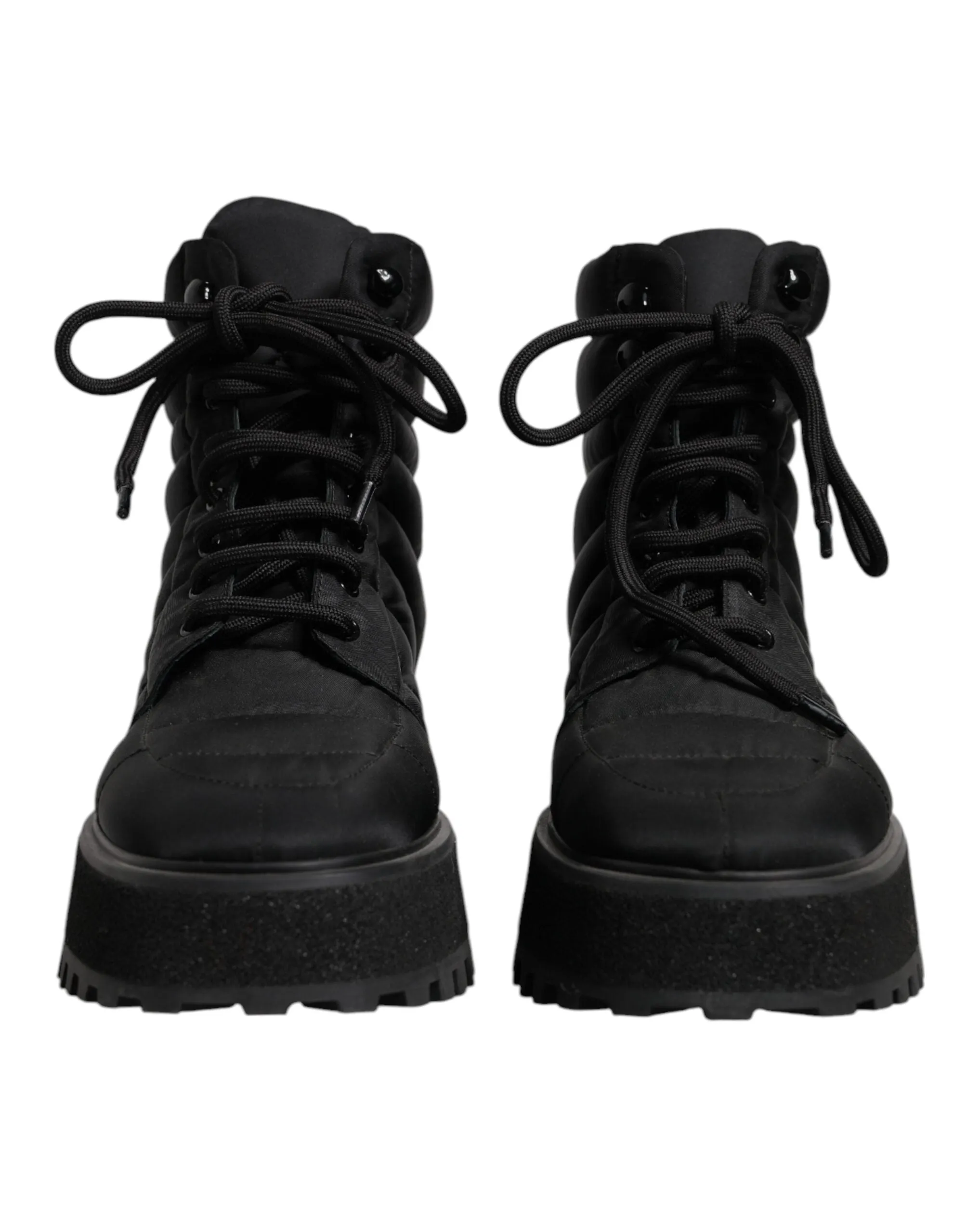 Dolce&Gabbana Men Black Ankle Shoes Nylon Padded Mid Calf Lace Up Boots Sz EU 39