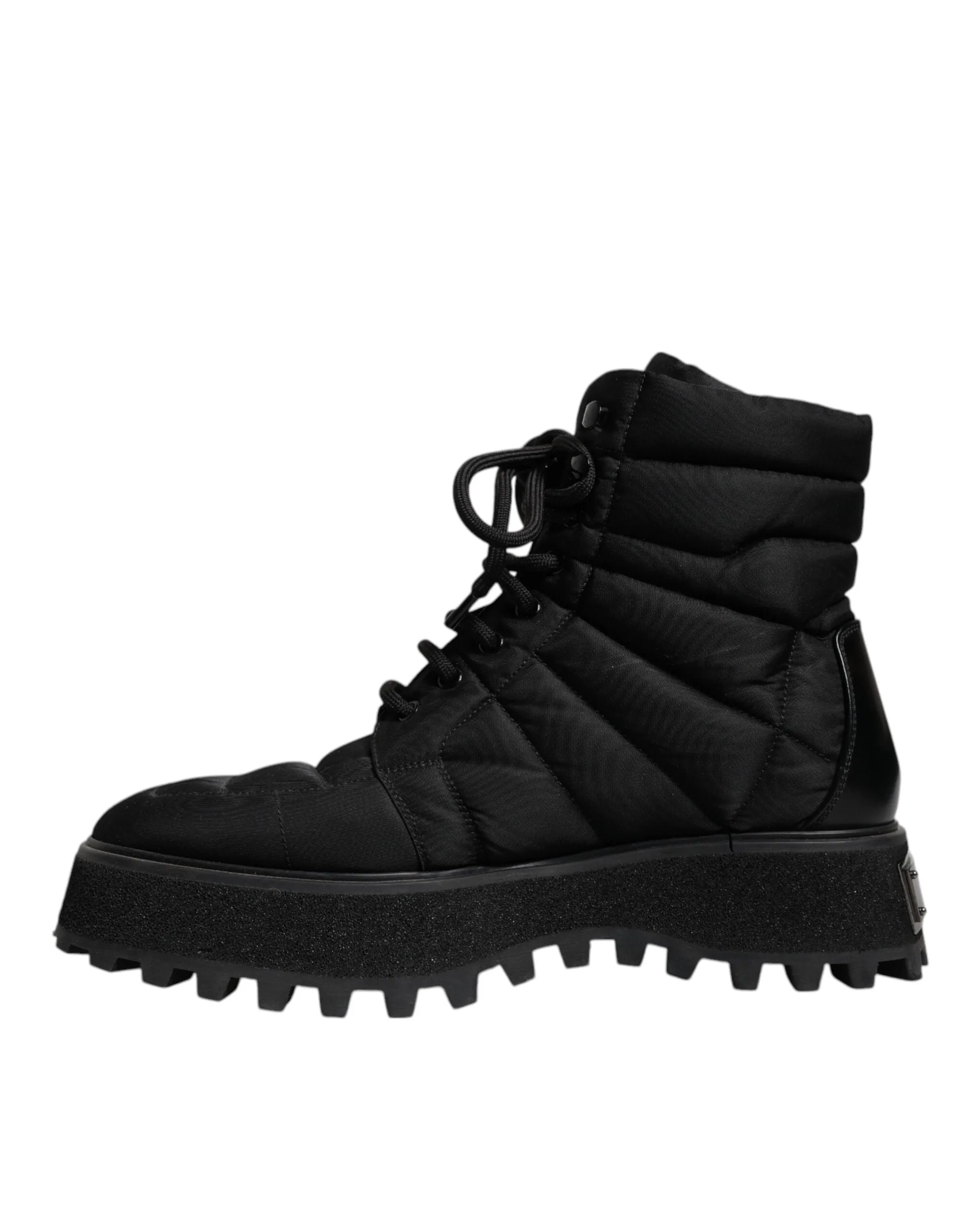 Dolce&Gabbana Men Black Ankle Shoes Nylon Padded Mid Calf Lace Up Boots Sz EU 39