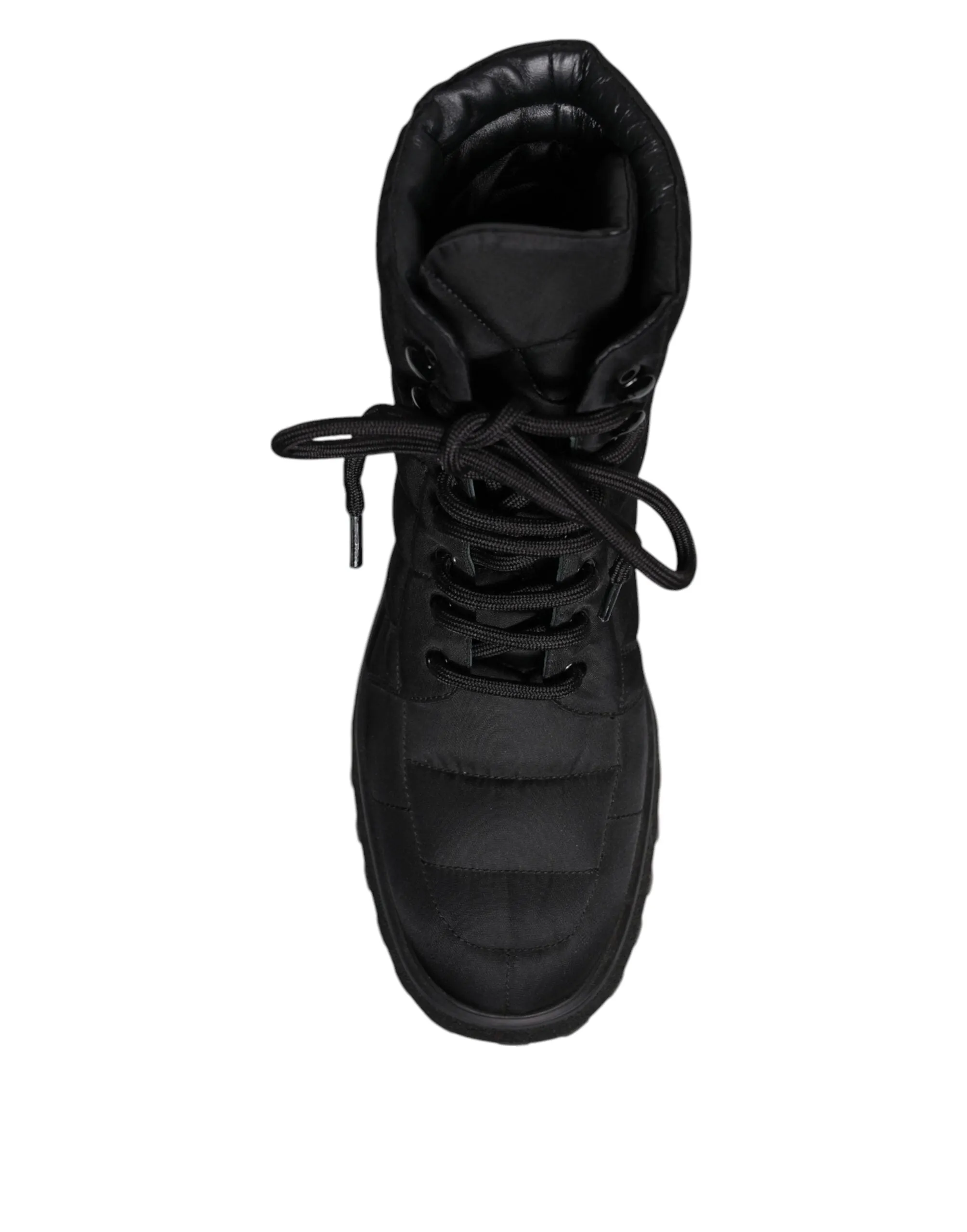 Dolce&Gabbana Men Black Ankle Shoes Nylon Padded Mid Calf Lace Up Boots Sz EU 39