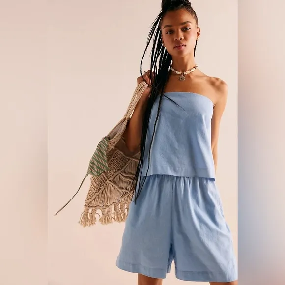Free People Gotta Have It Cotton Linen Set Coord Shorts Tube Top NWOT