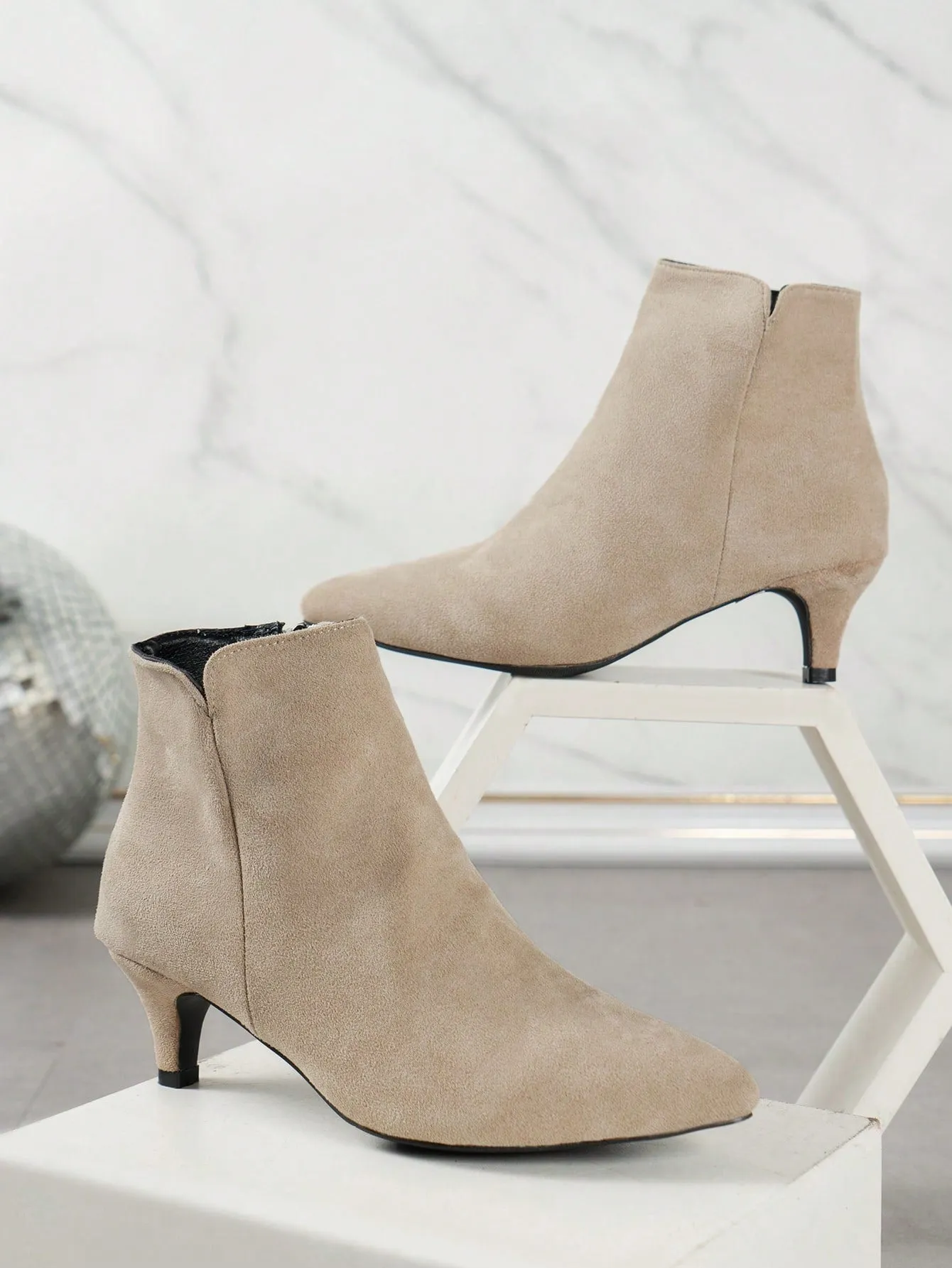 High Heeled Boots With Side Zipper - Beige
