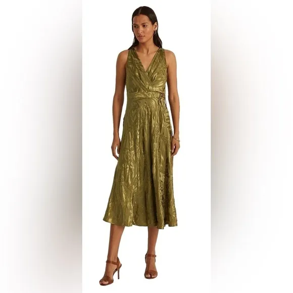 LAUREN RALPH LAUREN Palm Leaf Jacquard Sleeveless Dress