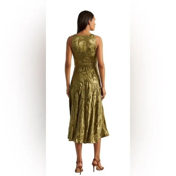 LAUREN RALPH LAUREN Palm Leaf Jacquard Sleeveless Dress