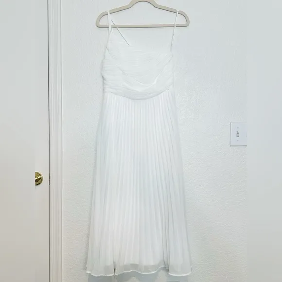 Lulus Wondrous Muse White Pleated One-Shoulder Midi Dress
