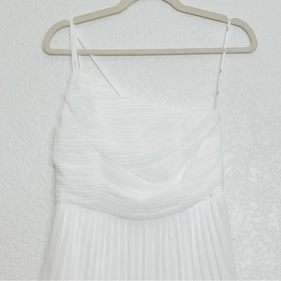 Lulus Wondrous Muse White Pleated One-Shoulder Midi Dress