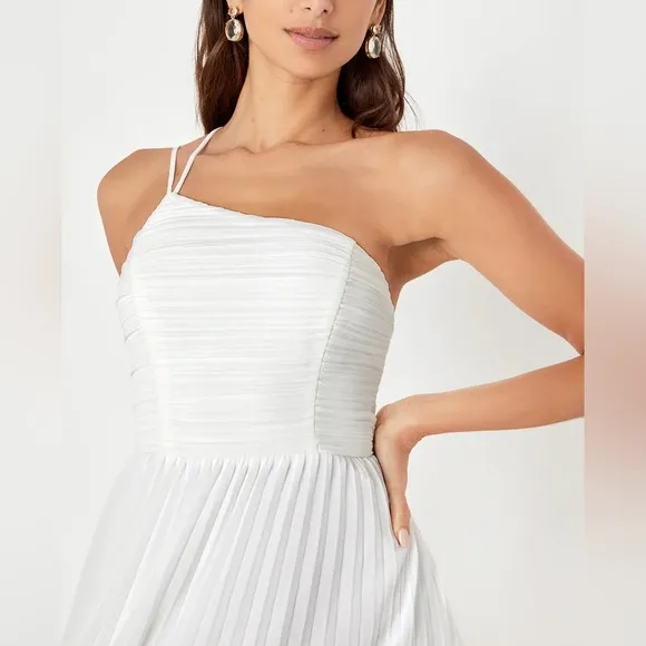 Lulus Wondrous Muse White Pleated One-Shoulder Midi Dress