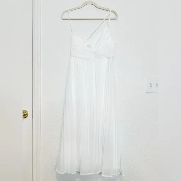 Lulus Wondrous Muse White Pleated One-Shoulder Midi Dress