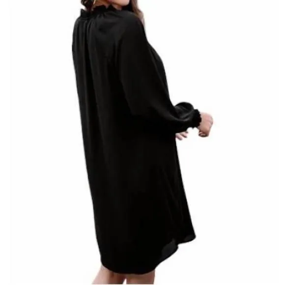 NEW VERONICA M button long sleeve dress in black