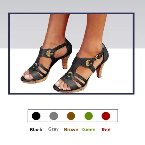 Plain Chunky High Heeled Peep Toe Date Travel Sandals