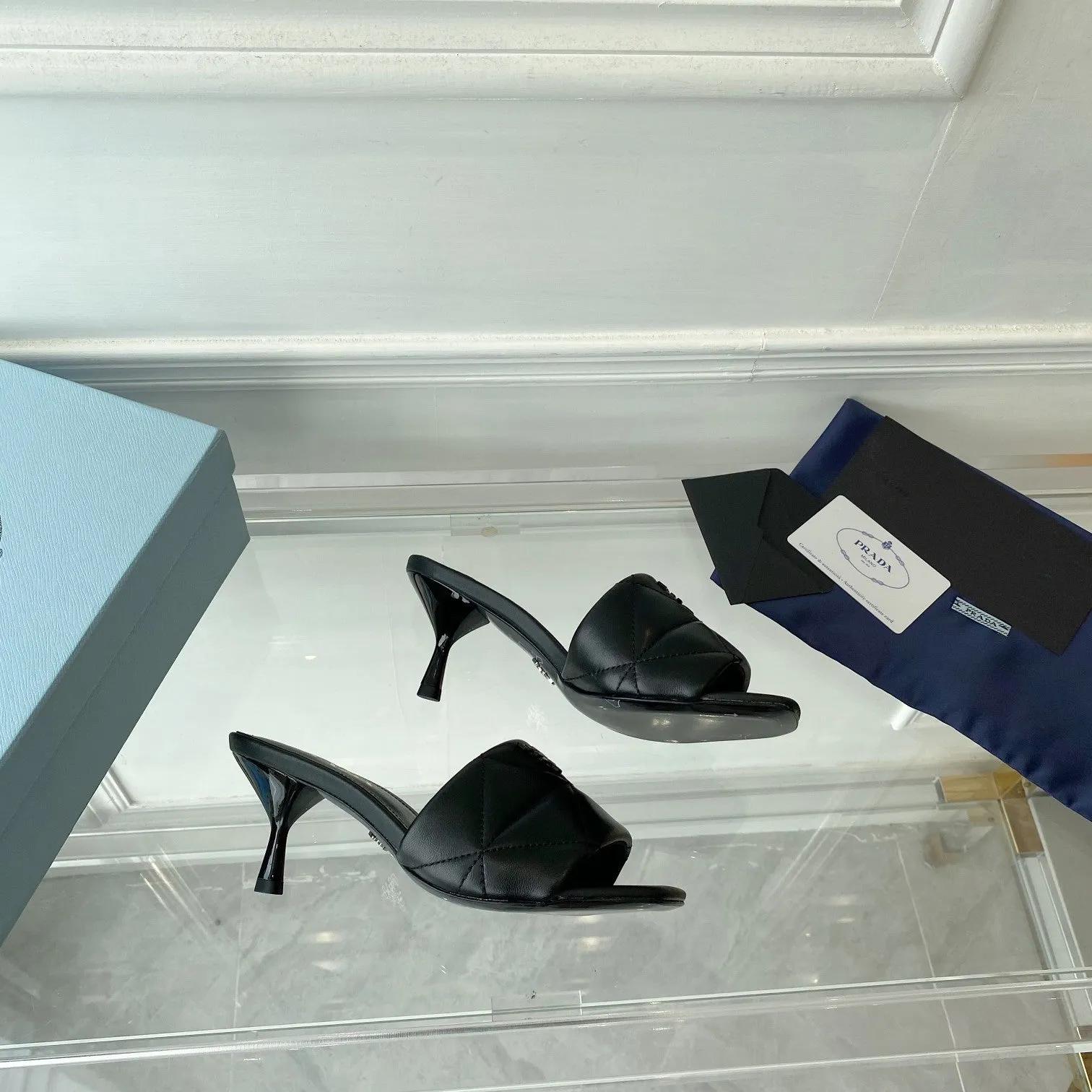 PRA QUILTED HIGH HEELS SANDALS 65 BLACK LAMBSKIN