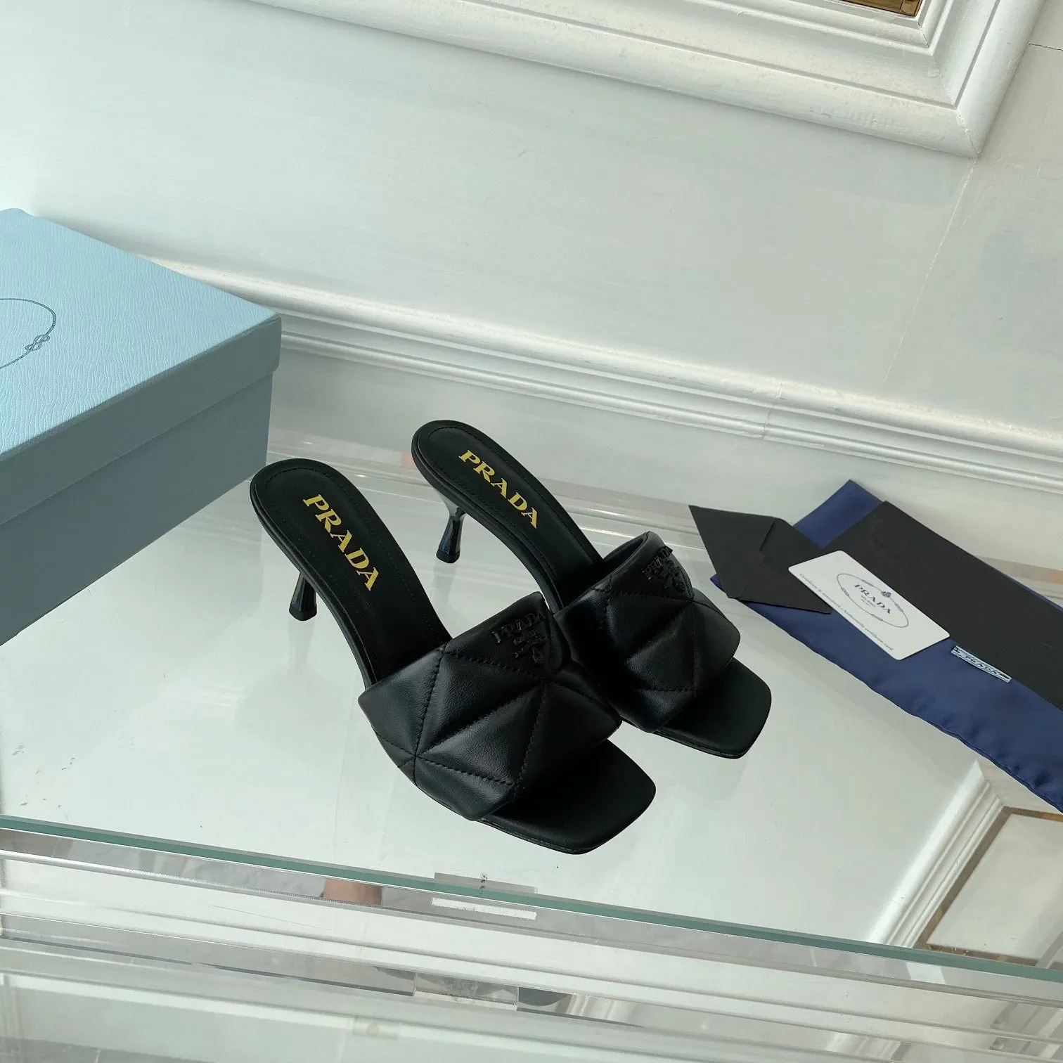 PRA QUILTED HIGH HEELS SANDALS 65 BLACK LAMBSKIN