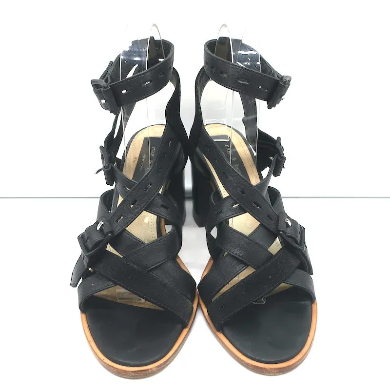 Rag & Bone Crisscross Buckle Sandals Leith Black Leather & Suede Size 37