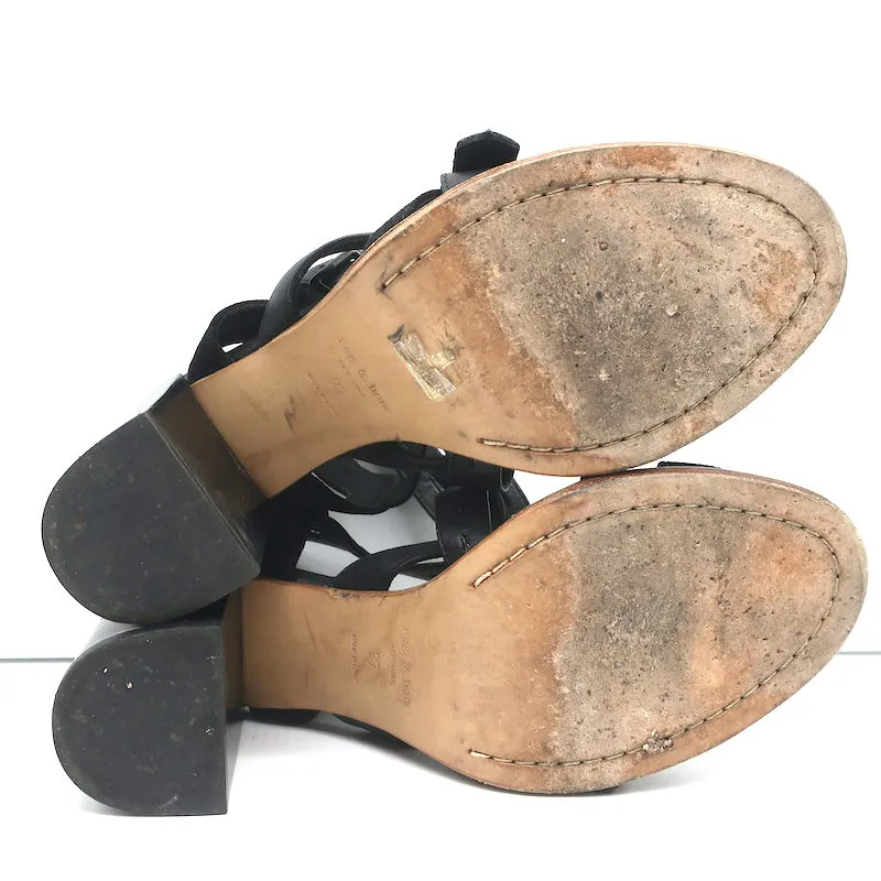 Rag & Bone Crisscross Buckle Sandals Leith Black Leather & Suede Size 37