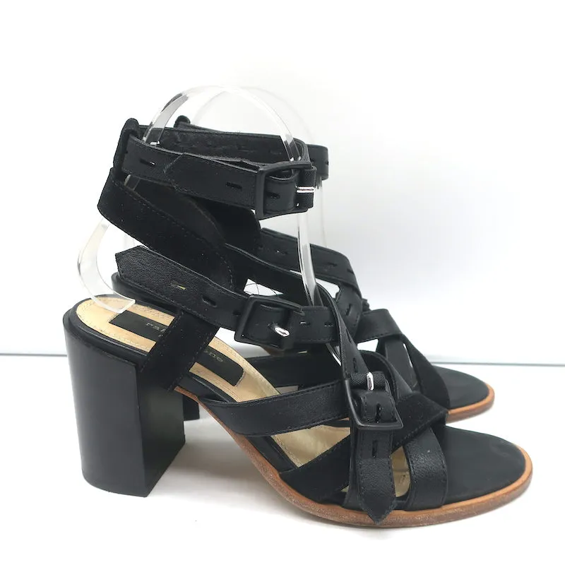 Rag & Bone Crisscross Buckle Sandals Leith Black Leather & Suede Size 37