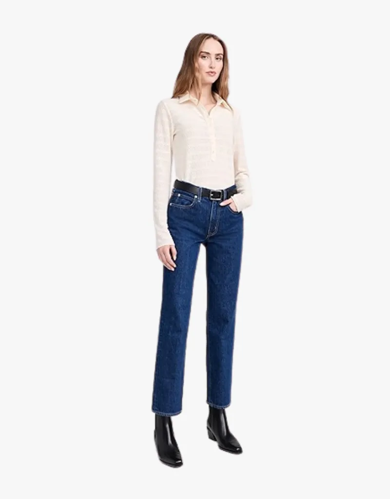 Rag & Bone Julia Long Sleeve Polo in Ivory