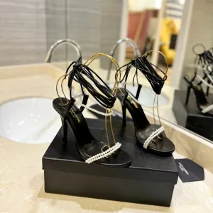 SL PEARL HIGH HEEL SANDALS BLACK CALFSKIN