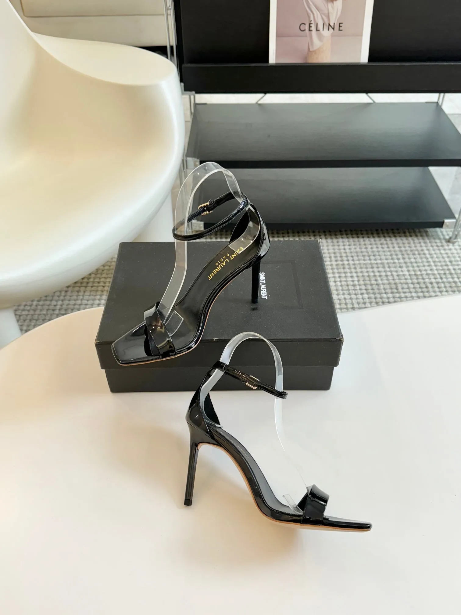 SL SQUARE-TOED HIGH HEELS BLACK CALFSKIN