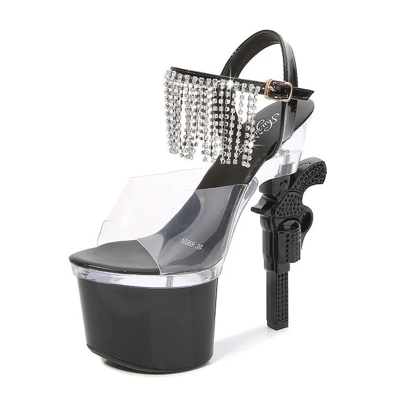 Sophie – High Transparent Sandals with Rhinestones