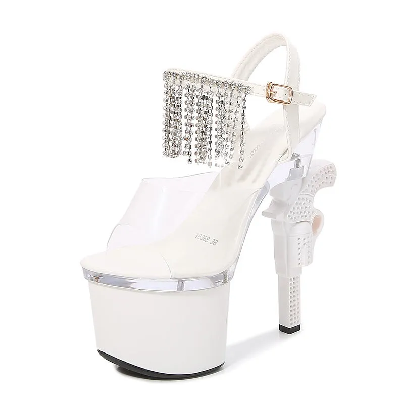 Sophie – High Transparent Sandals with Rhinestones