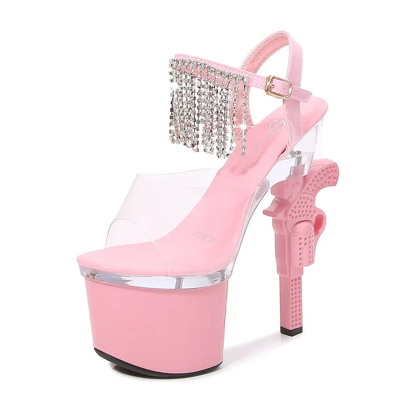 Sophie – High Transparent Sandals with Rhinestones