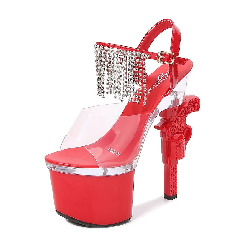 Sophie – High Transparent Sandals with Rhinestones