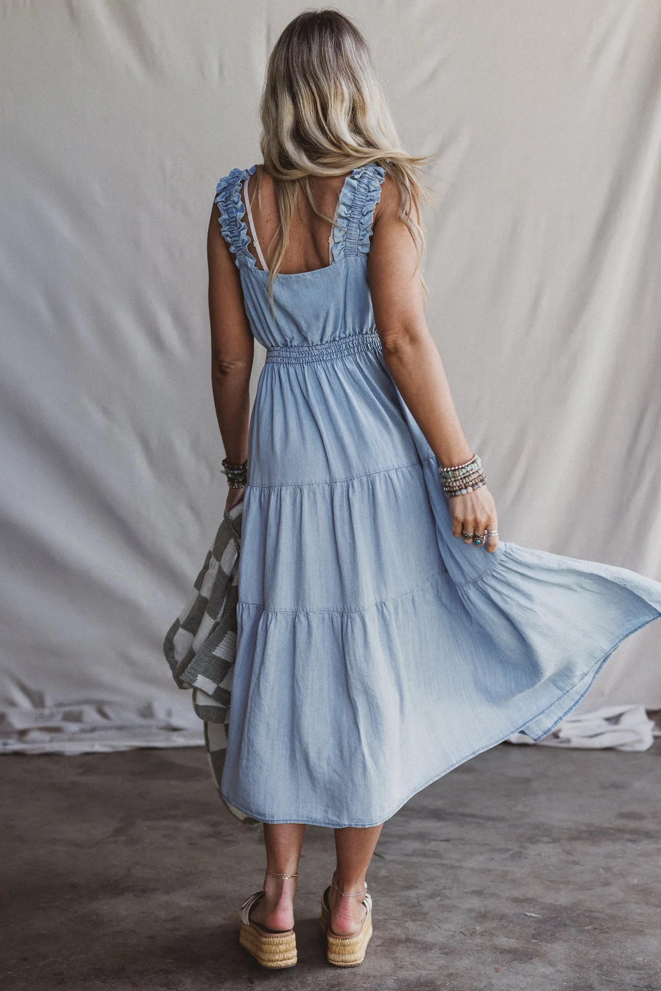 Swing By Tiered Maxi Dress - Light Denim