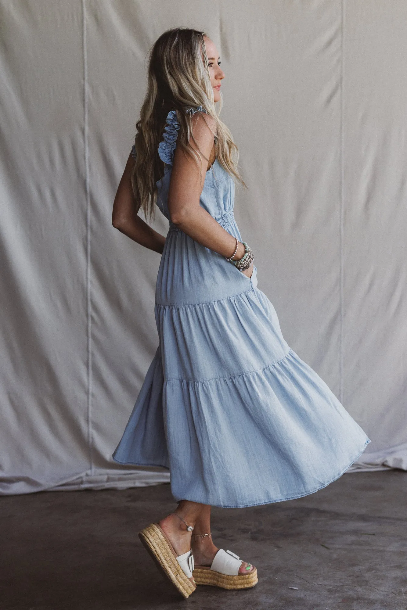 Swing By Tiered Maxi Dress - Light Denim