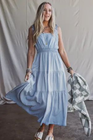 Swing By Tiered Maxi Dress - Light Denim
