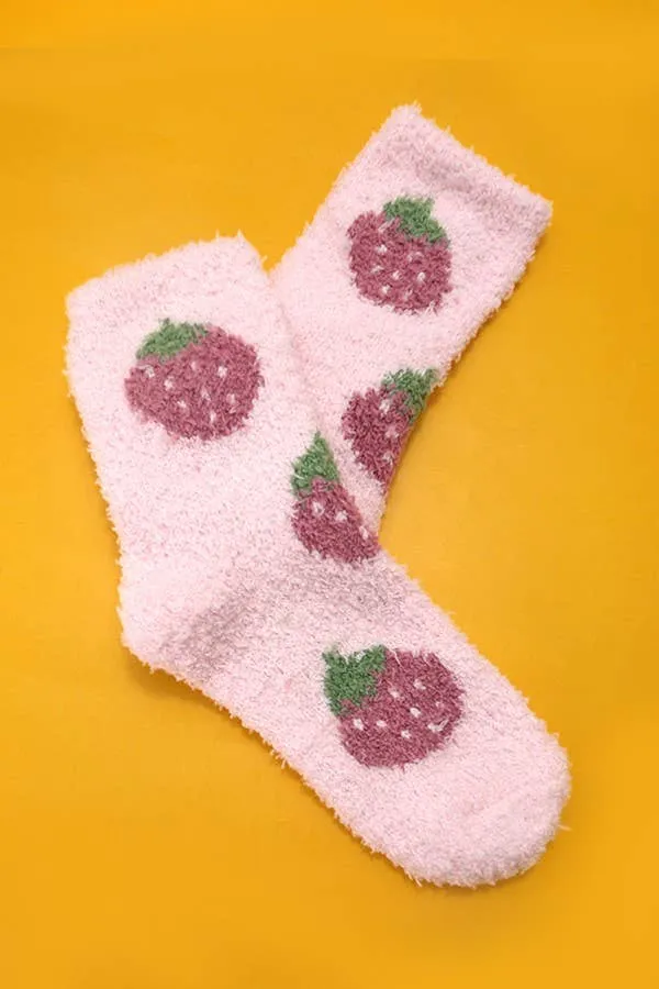 Warm Coral Fleece Plush Cherry Fuzzy Socks